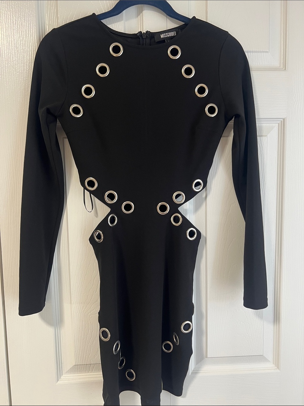 Missguided Black Long Sleeve Cutout Dress with Silver Eyelets